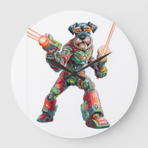 Ein_Schnauzer_in_futuristischer_Rüstung Große Wanduhr