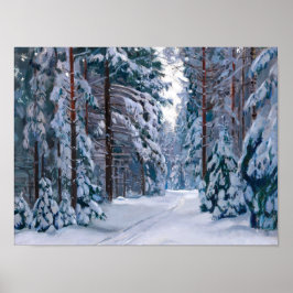 Ein schneebedeckter Pfad im Wald Poster