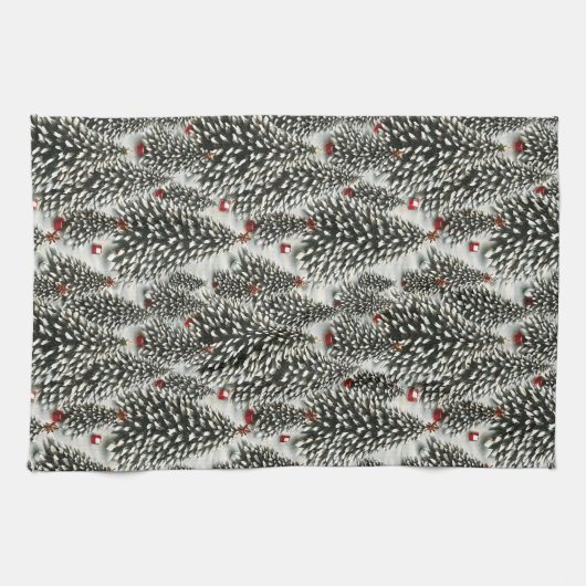 Ein schneebedeckter Wald mit Weihnachtsbäumen Geschirrtuch (Horizontal)