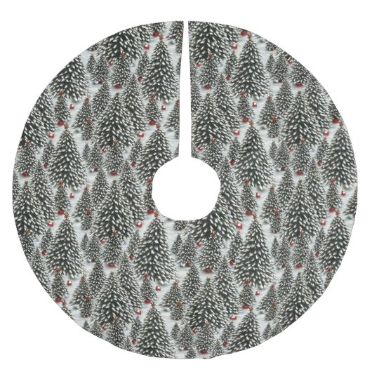 Ein schneebedeckter Wald mit Weihnachtsbäumen Polyester Weihnachtsbaumdecke (Vorderseite)