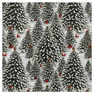 Ein schneebedeckter Wald mit Weihnachtsbäumen Stoff