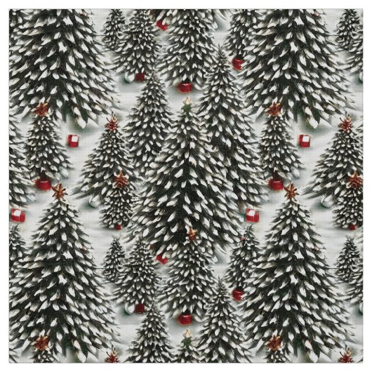 Ein schneebedeckter Wald mit Weihnachtsbäumen Stoff (Muster)