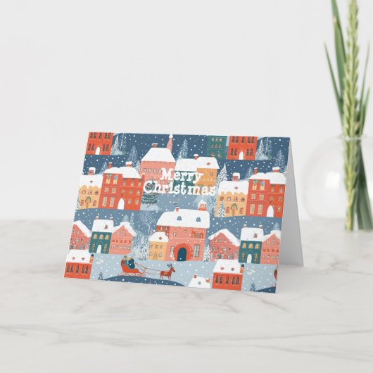 Ein schneebedecktes Bergdorf Feiertagskarte (Vorderseite)