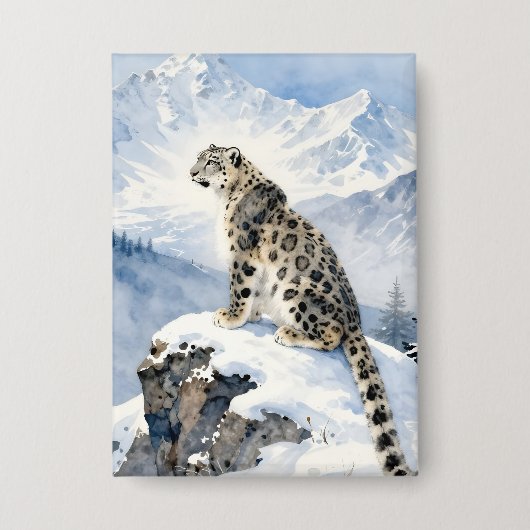 Ein Schneeleopard auf schneebedecktem Gipfel Button (Vorderseite)