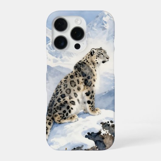Ein Schneeleopard auf schneebedecktem Gipfel iPhone Hülle (Rückseite)