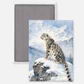 Ein Schneeleopard auf schneebedecktem Gipfel Magnet (Vorderseite/Rückseite)