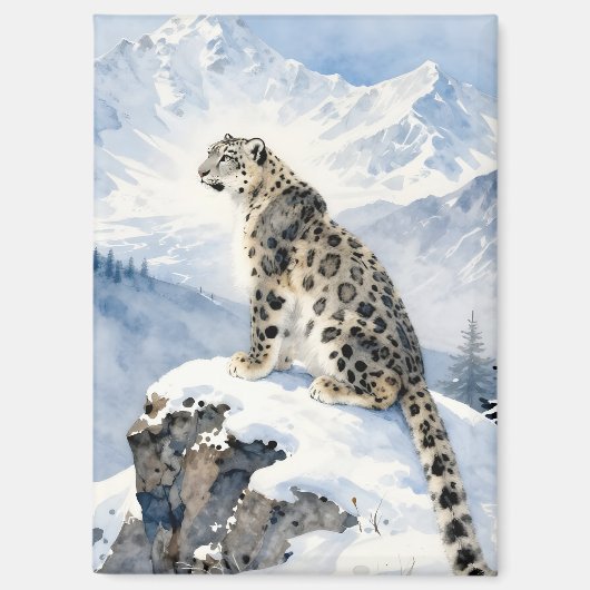 Ein Schneeleopard auf schneebedecktem Gipfel Magnet (Vorderseite)