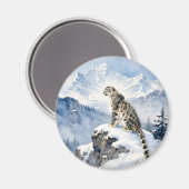 Ein Schneeleopard auf schneebedecktem Gipfel Magnet (Vorderseite/Rückseite)