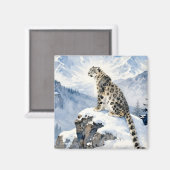Ein Schneeleopard auf schneebedecktem Gipfel Magnet (Vorderseite/Rückseite)