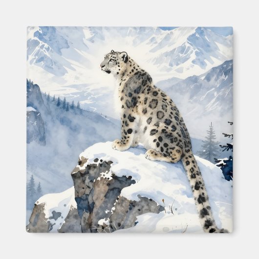 Ein Schneeleopard auf schneebedecktem Gipfel Magnet (Vorne)