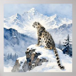 Ein Schneeleopard auf schneebedecktem Gipfel Poster