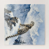 Ein Schneeleopard auf schneebedecktem Gipfel Puzzle (Horizontal)