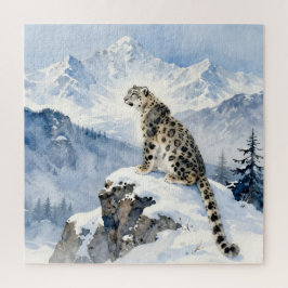 Ein Schneeleopard auf schneebedecktem Gipfel Puzzle