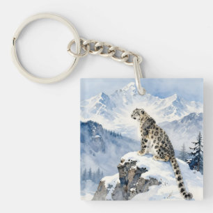 Ein Schneeleopard auf schneebedecktem Gipfel Schlüsselanhänger