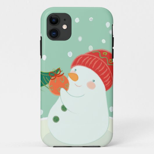 Ein Schneemann, der eine Verzierung auf einem Baum Case-Mate iPhone Hülle (Rückseite)