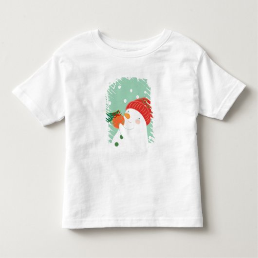 Ein Schneemann, der eine Verzierung auf einem Baum Kleinkind T-shirt (Vorderseite)