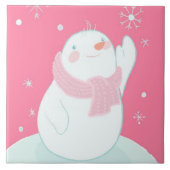Ein Schneemann, der für eine fallende Schneeflocke Fliese (Vorderseite)