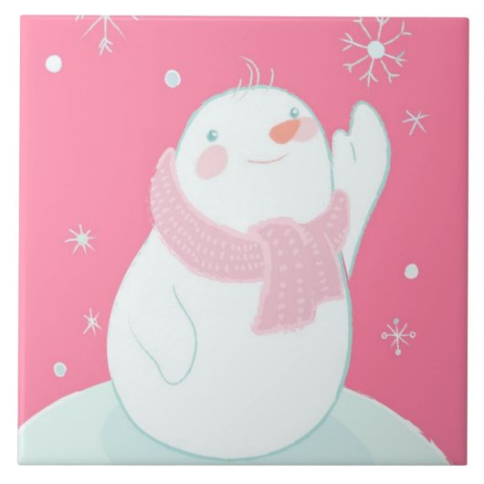 Ein Schneemann, der für eine fallende Schneeflocke Fliese (Vorderseite)