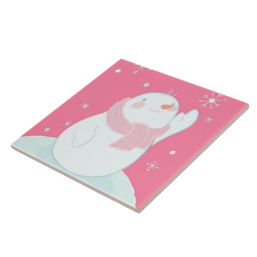 Ein Schneemann, der für eine fallende Schneeflocke Fliese (Seite)