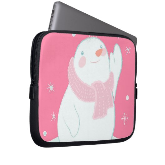 Ein Schneemann, der für eine fallende Schneeflocke Laptopschutzhülle (Vorne Rechts)