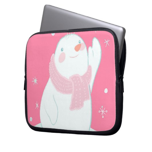 Ein Schneemann, der für eine fallende Schneeflocke Laptopschutzhülle (Vorderseite Links)
