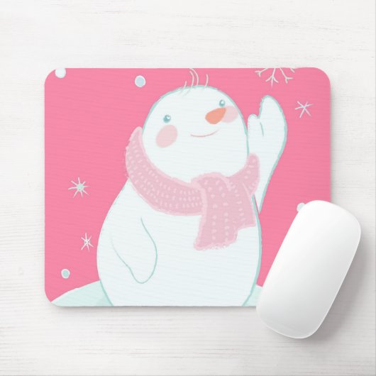 Ein Schneemann, der für eine fallende Schneeflocke Mousepad (Mit Mouse)