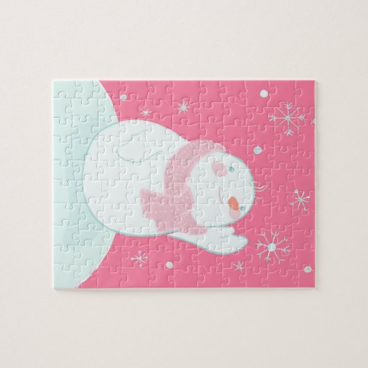 Ein Schneemann, der für eine fallende Schneeflocke Puzzle (Horizontal)