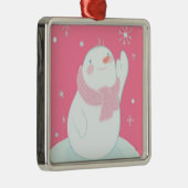Ein Schneemann, der für eine fallende Schneeflocke Silbernes Ornament (Rechts)
