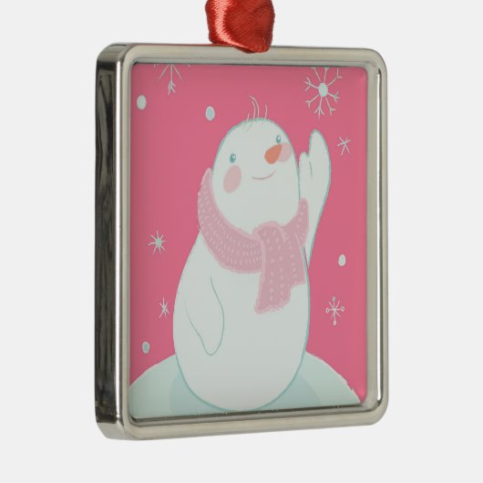 Ein Schneemann, der für eine fallende Schneeflocke Silbernes Ornament (Rechts)