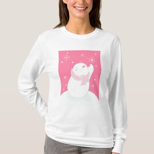 Ein Schneemann, der für eine fallende Schneeflocke T-Shirt (Vorderseite)