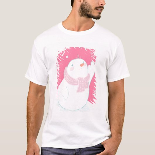 Ein Schneemann, der für eine fallende Schneeflocke T-Shirt (Vorderseite)