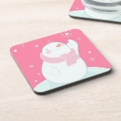 Ein Schneemann, der für eine fallende Schneeflocke Untersetzer (Linke Seite)