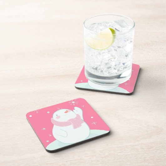 Ein Schneemann, der für eine fallende Schneeflocke Untersetzer (Rechte Seite)