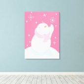 Ein Schneemann, der nach einer fallenden Schneeflo Leinwanddruck (Insitu (Holzboden))