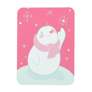 Ein Schneemann, der nach einer fallenden Schneeflo Magnet