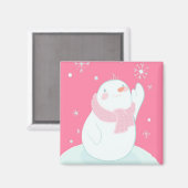 Ein Schneemann, der nach einer fallenden Schneeflo Magnet (Vorderseite/Rückseite)