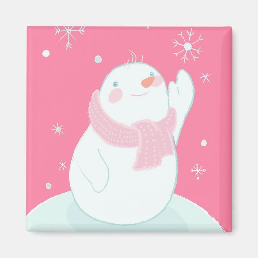 Ein Schneemann, der nach einer fallenden Schneeflo Magnet (Vorne)