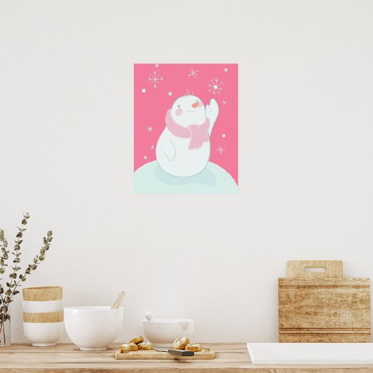 Ein Schneemann, der nach einer fallenden Schneeflo Poster (Küche)
