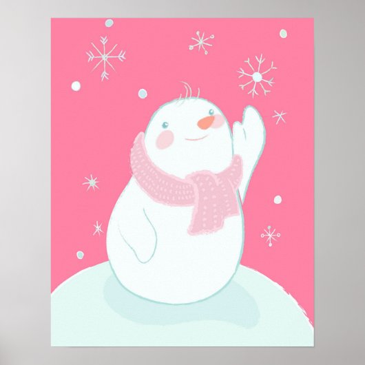 Ein Schneemann, der nach einer fallenden Schneeflo Poster (Vorne)
