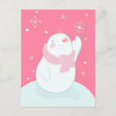 Ein Schneemann, der nach einer fallenden Schneeflo Postkarte (Vorderseite)