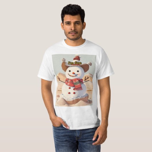 Ein Schneemann inmitten der Wüste, allein, Smil T-Shirt (Vorne ganz)