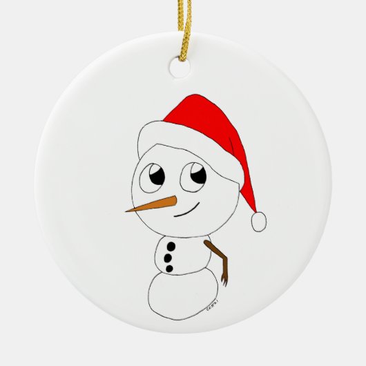ein Schneemann Keramik Ornament (Vorne)