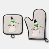 ein Schneemann Ofenhandschuh & Topflappen-Set (Vorderseite)