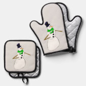 ein Schneemann Ofenhandschuh & Topflappen-Set (Vorderseite/Rückseite)