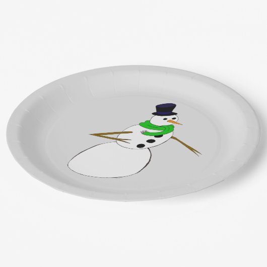 ein Schneemann Pappteller (Schrägansicht)
