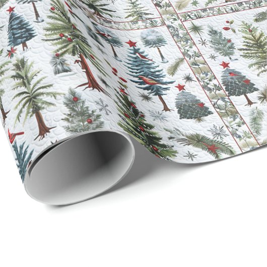 Ein Schneemann und Weihnachtsbäume in gepolstertem Geschenkpapier (Rolleneckpunkt)