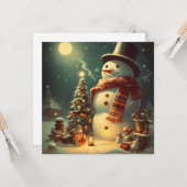 Ein Schneemann unter dem Mond Karte (Vorderseite/Rückseite Beispiel)