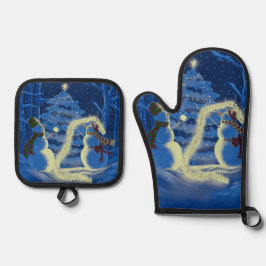 Ein Schneemann-Weihnachten Ofenhandschuh & Topflappen-Set