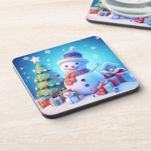 Ein Schneemanns Weihnachtsjubeln Getränkeuntersetzer (Linke Seite)
