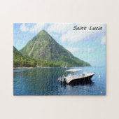 Ein Schnellboot vor den Pitons in Heiliger Lucia Puzzle (Horizontal)